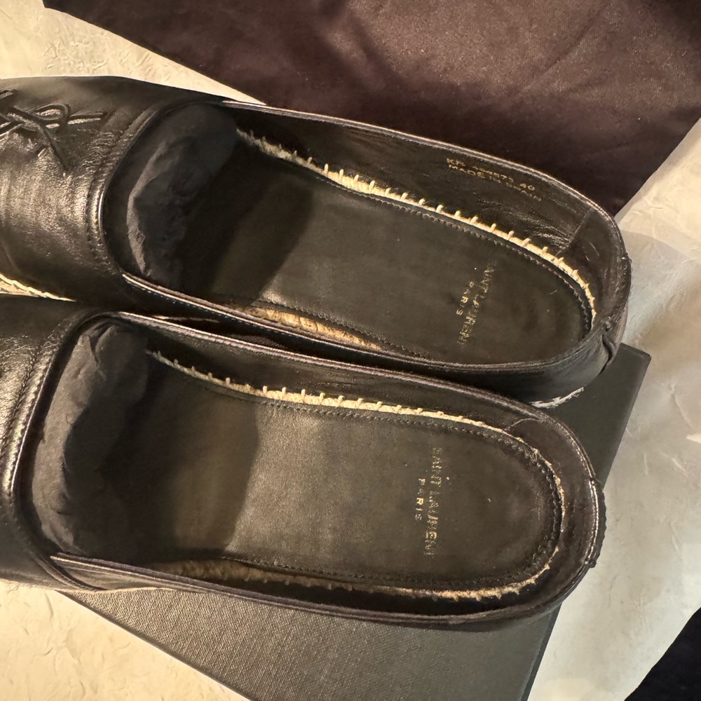 Saint Laurent Black Leather Espadrille Slip-On Flats - Picture 3 of 6